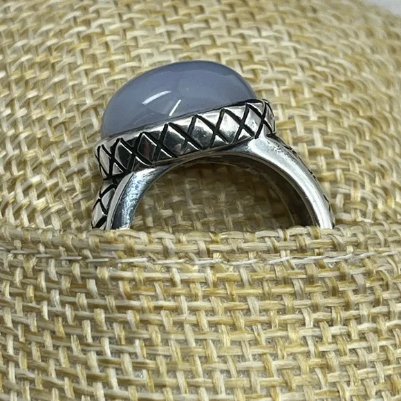 Vintage Sterling Silver Thai Ring with Blue Chalcedony – Size 4.75, 8.9g - Picture 15 of 17